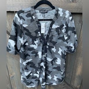 Love and Legend Black, Grey and White Camouflage Shirt.